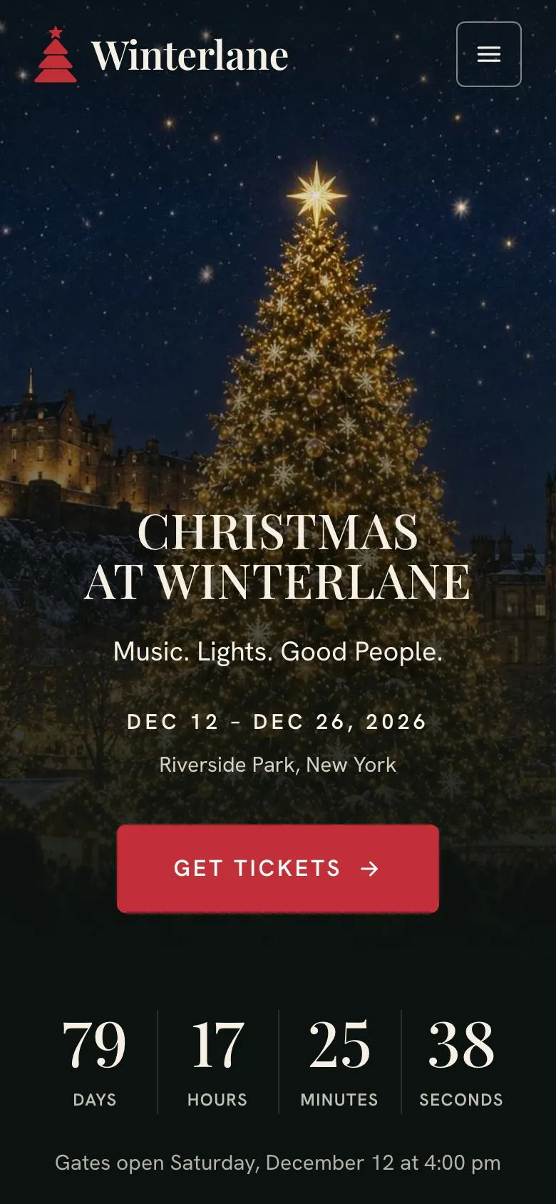 Christmas Market Event landing page template on a phone