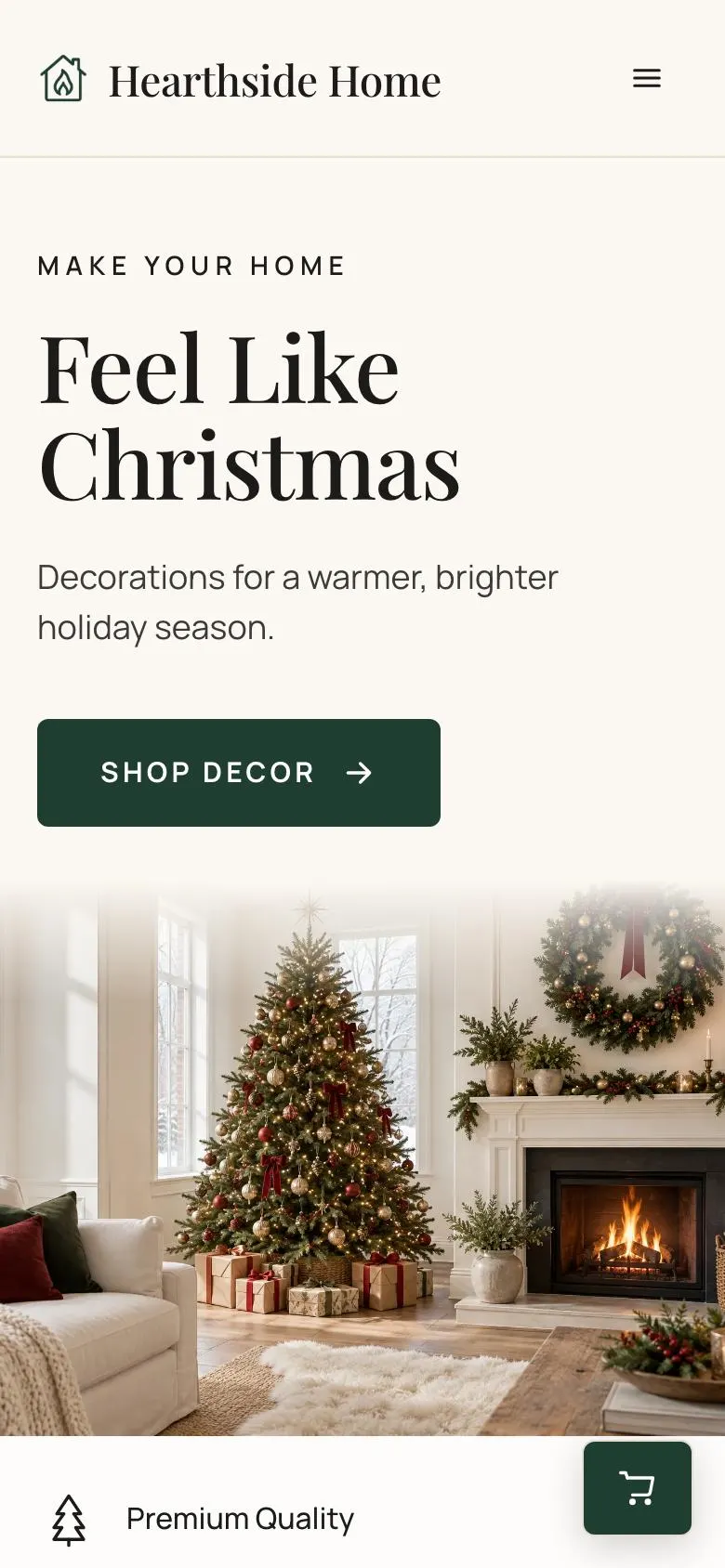 Christmas Home Decor landing page template on a phone