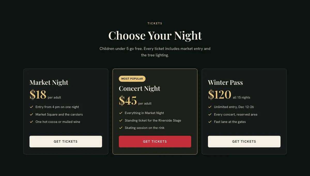 Christmas Market Event template — Passes section
