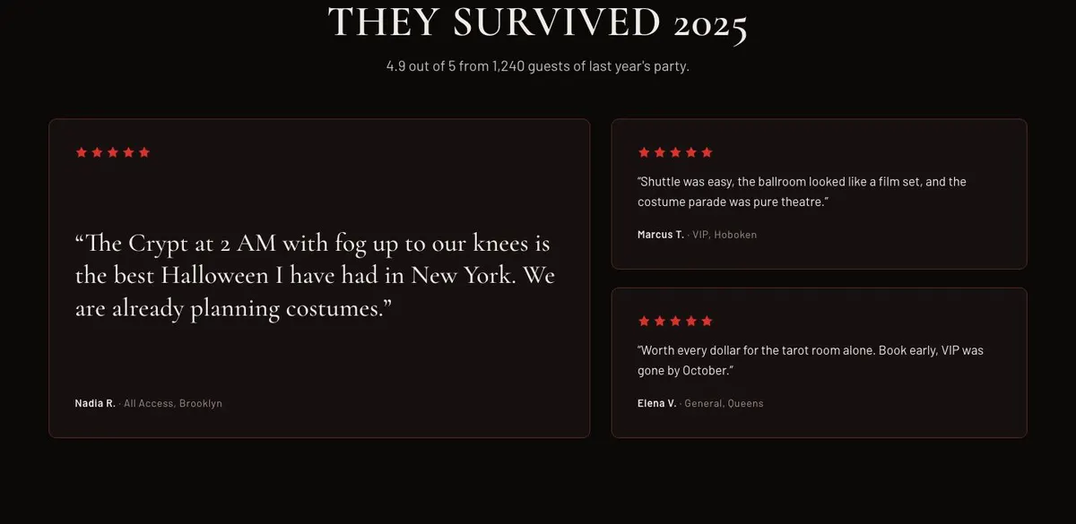 Halloween Manor Party template — Reviews section