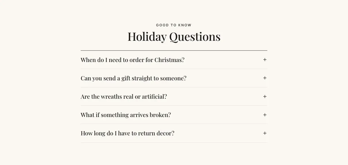 Christmas Home Decor template — Questions section