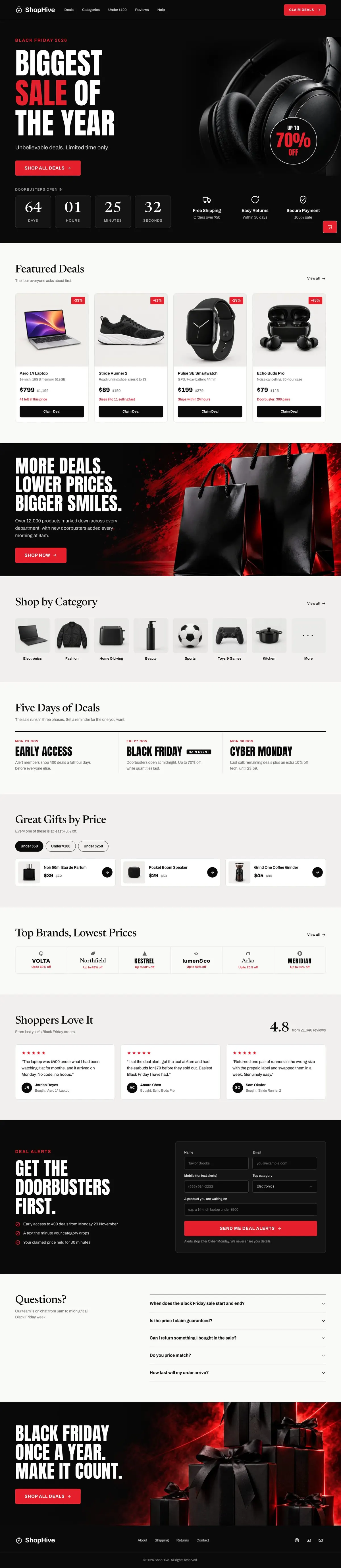 Black Friday Mega Sale template, the whole page on desktop
