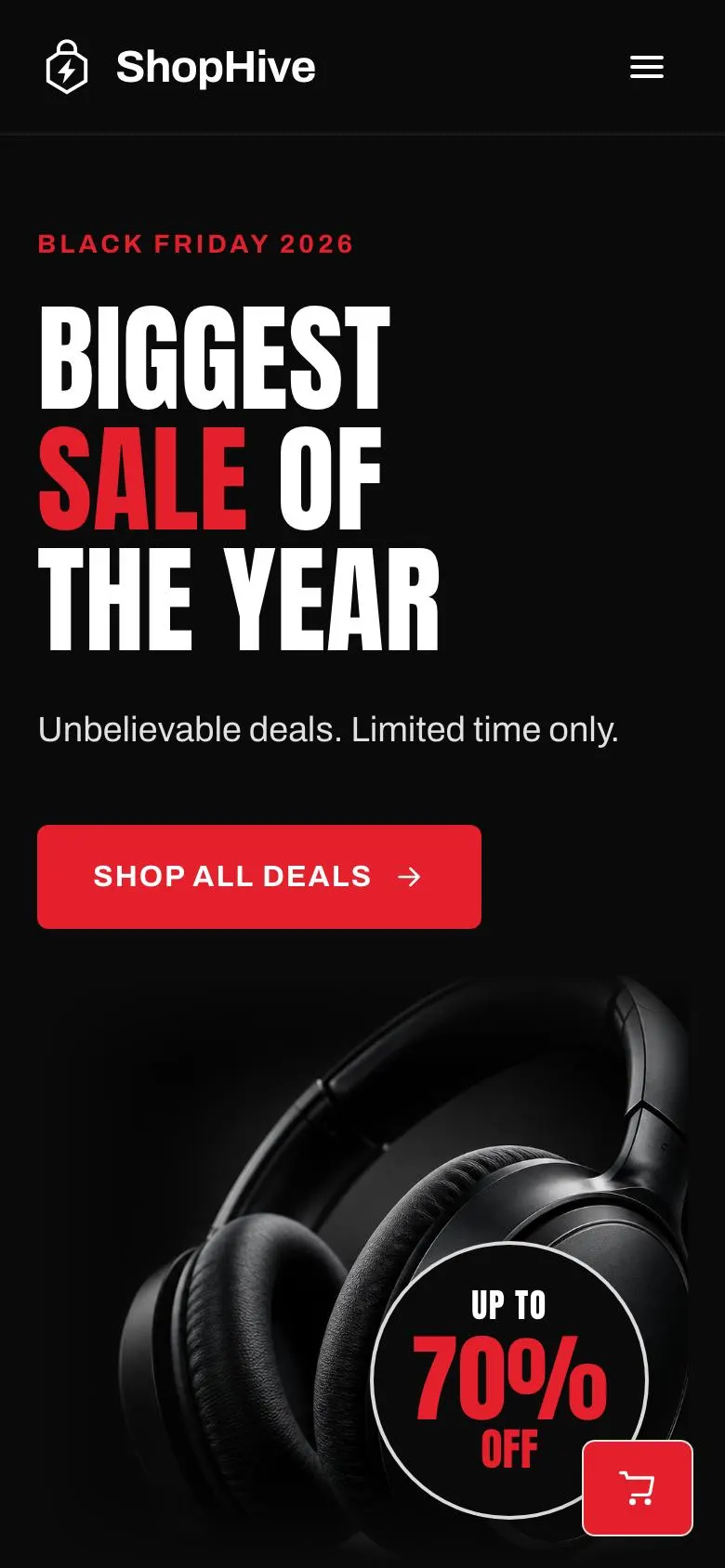 Black Friday Mega Sale landing page template on a phone