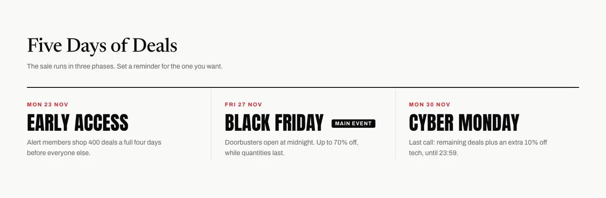 Black Friday Mega Sale template — Five Days of Deals The sale section