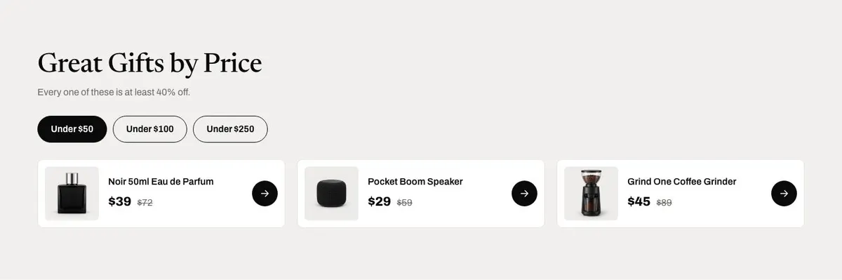 Black Friday Mega Sale template — Prices section