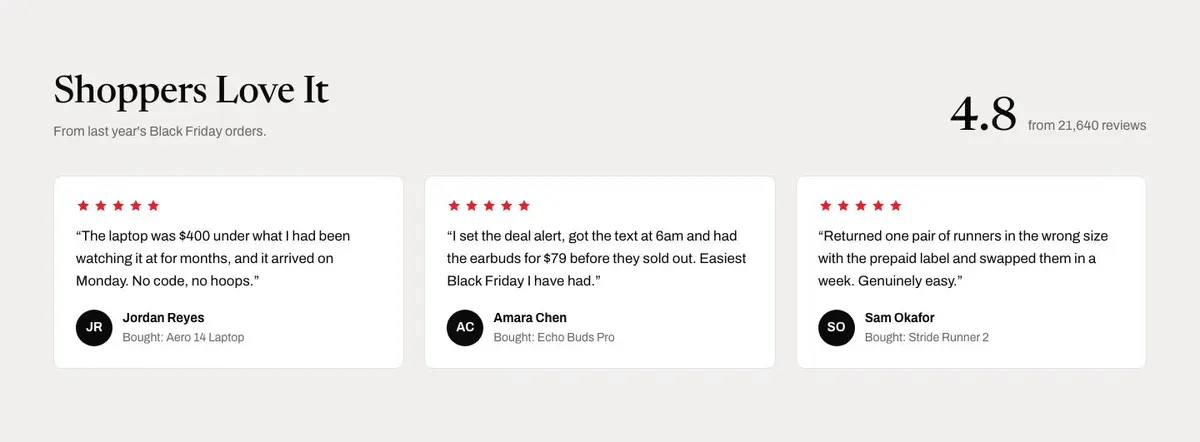 Black Friday Mega Sale template — Reviews section
