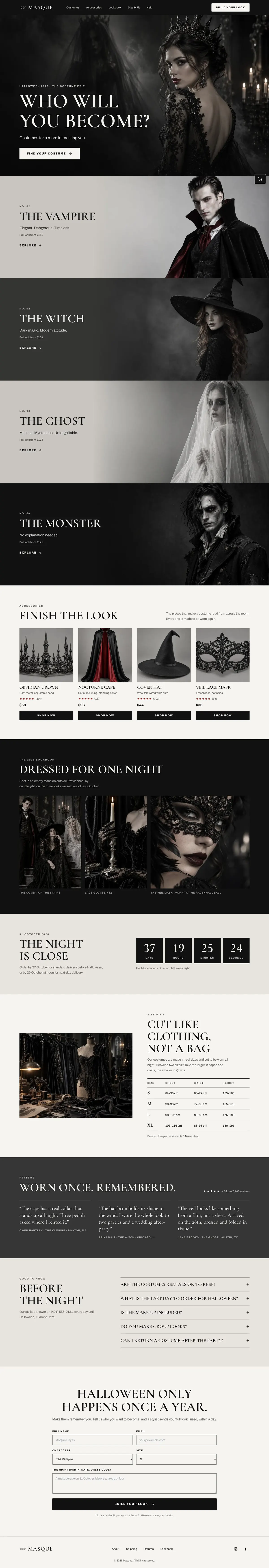 Costume Shop Editorial template, the whole page on desktop