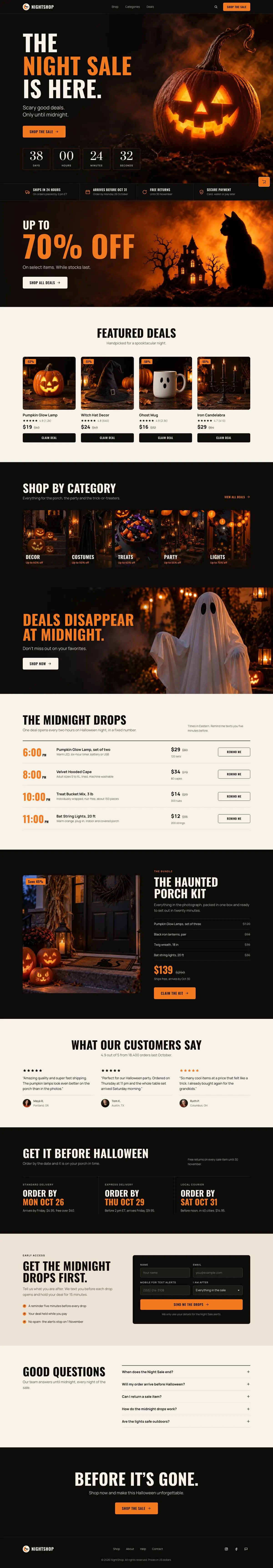 Halloween Night Sale template, the whole page on desktop