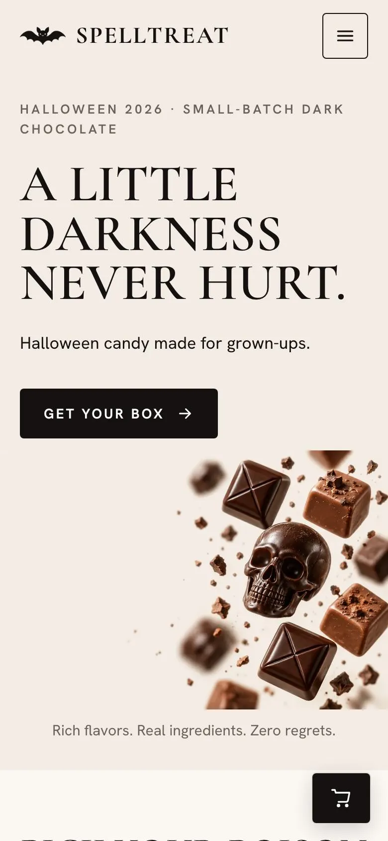 Halloween Candy Brand landing page template on a phone