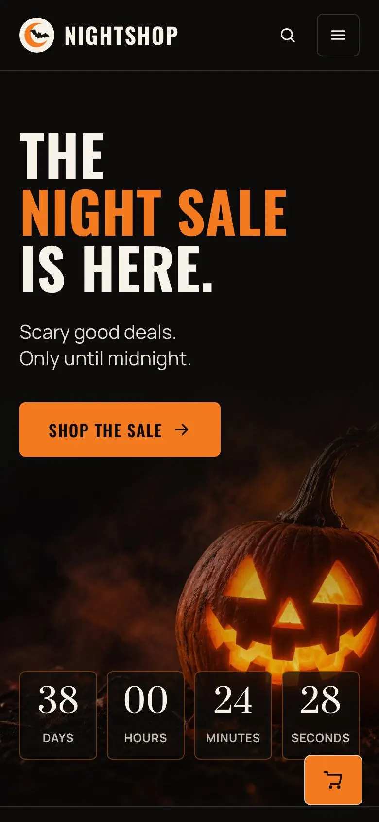 Halloween Night Sale landing page template on a phone
