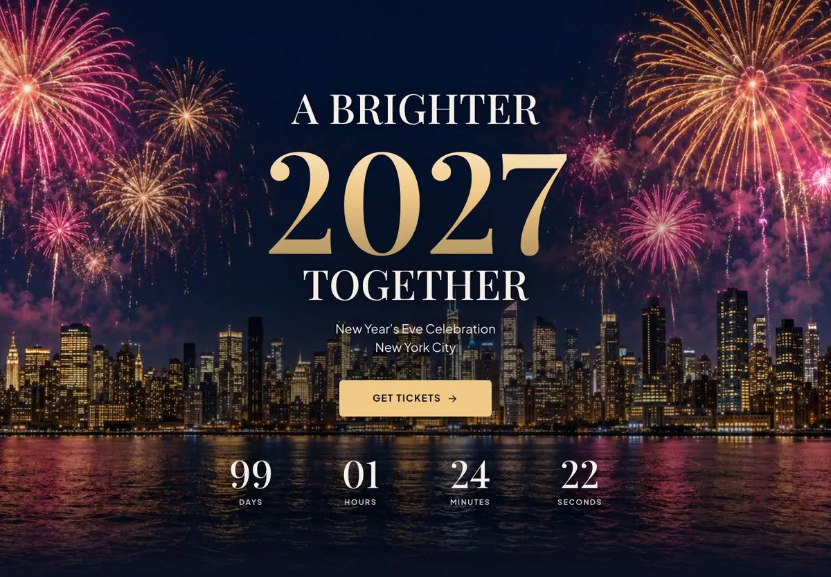 New Year Countdown template — Hero section