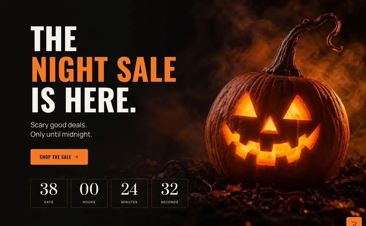 Halloween Night Sale template — Hero section