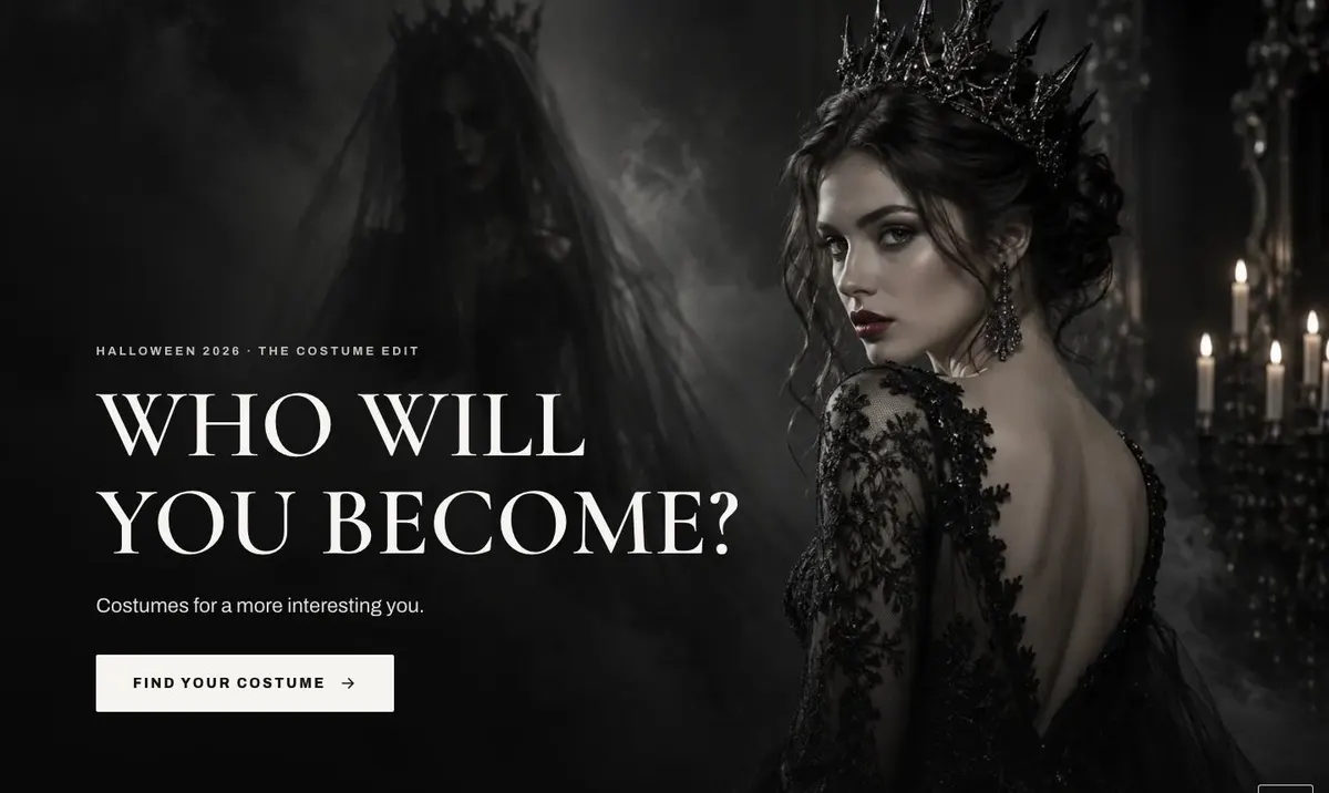 Costume Shop Editorial template — Hero section