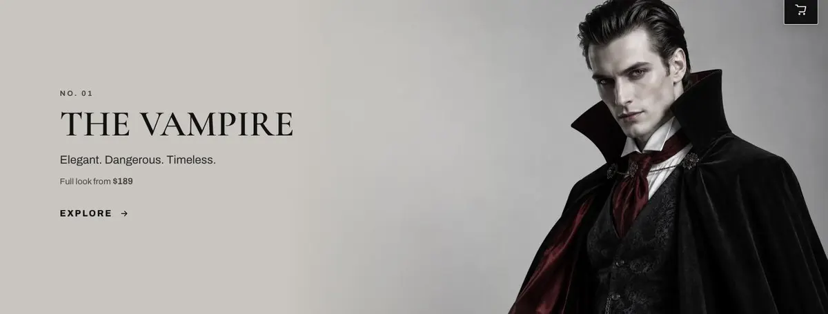 Costume Shop Editorial template — Characters section