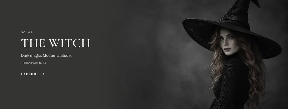 Costume Shop Editorial template — No. 02 The Witch Dark magic section