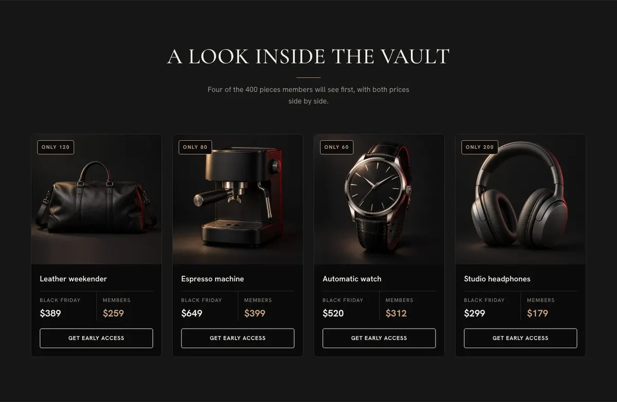 Black Friday Early Access template — Preview section
