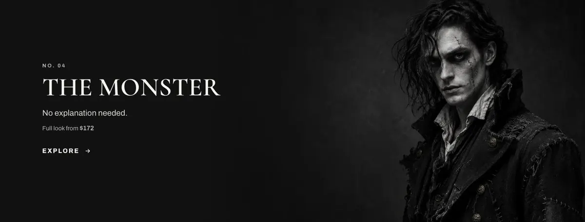 Costume Shop Editorial template — No. 04 The Monster No explanation section