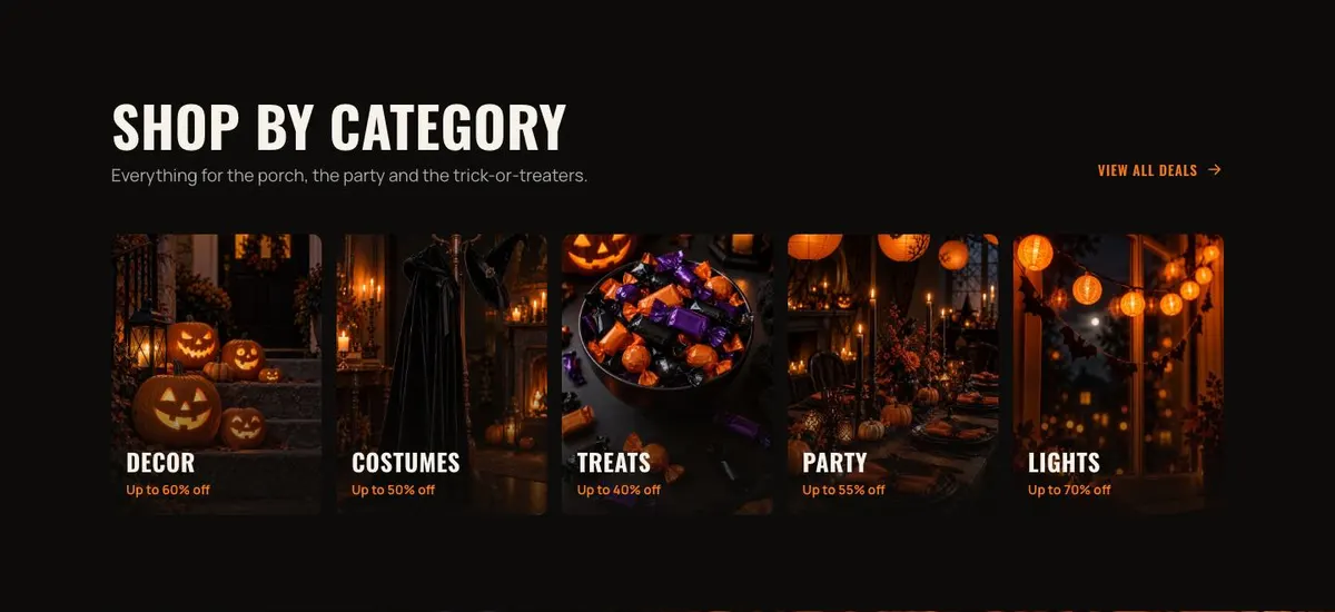 Halloween Night Sale template — Categories section