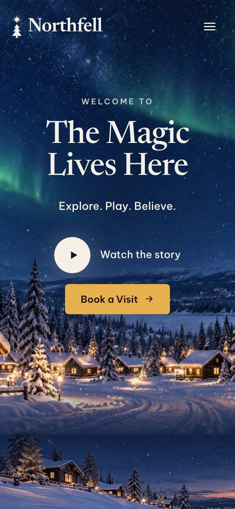 Christmas Village Story landing page template on a phone