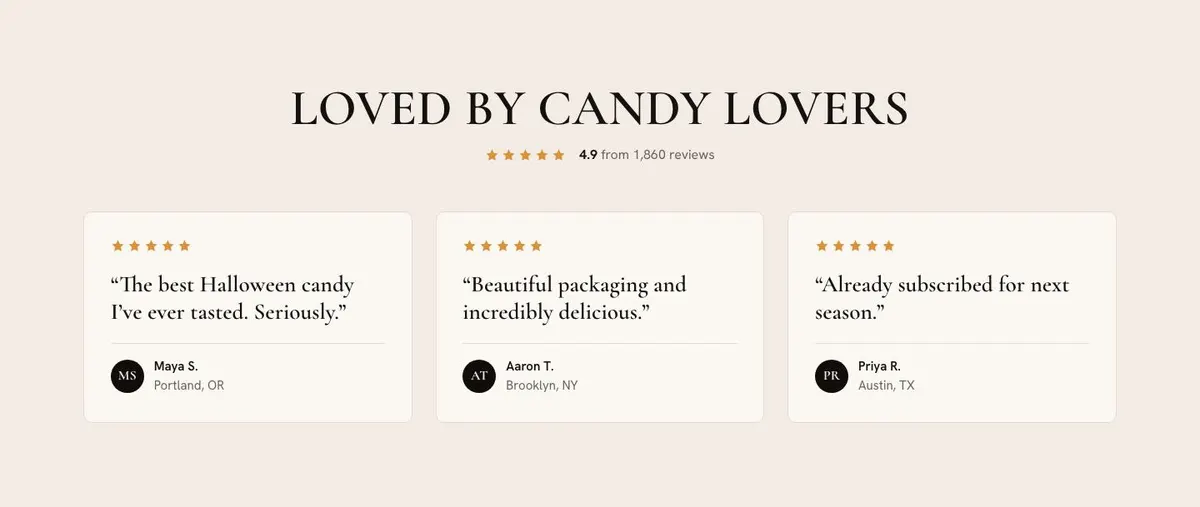 Halloween Candy Brand template — Reviews section