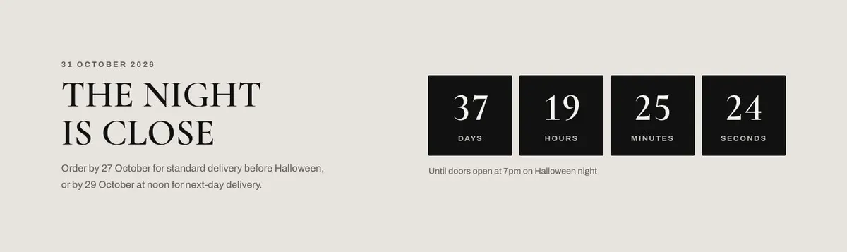 Costume Shop Editorial template — Countdown section