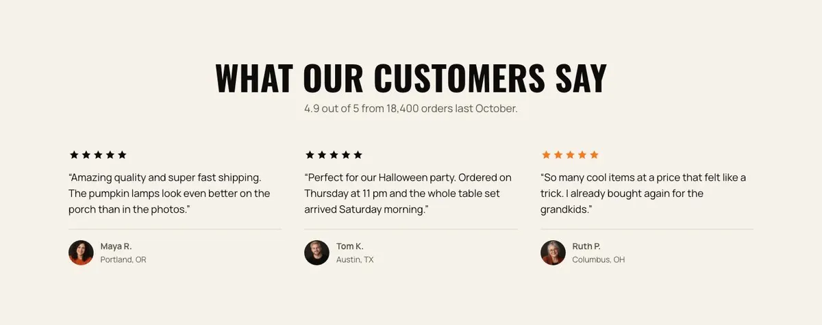 Halloween Night Sale template — Reviews section