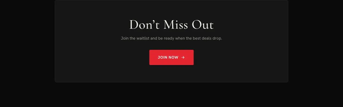 Black Friday Early Access template — Don’t Miss Out Join the waitlist section