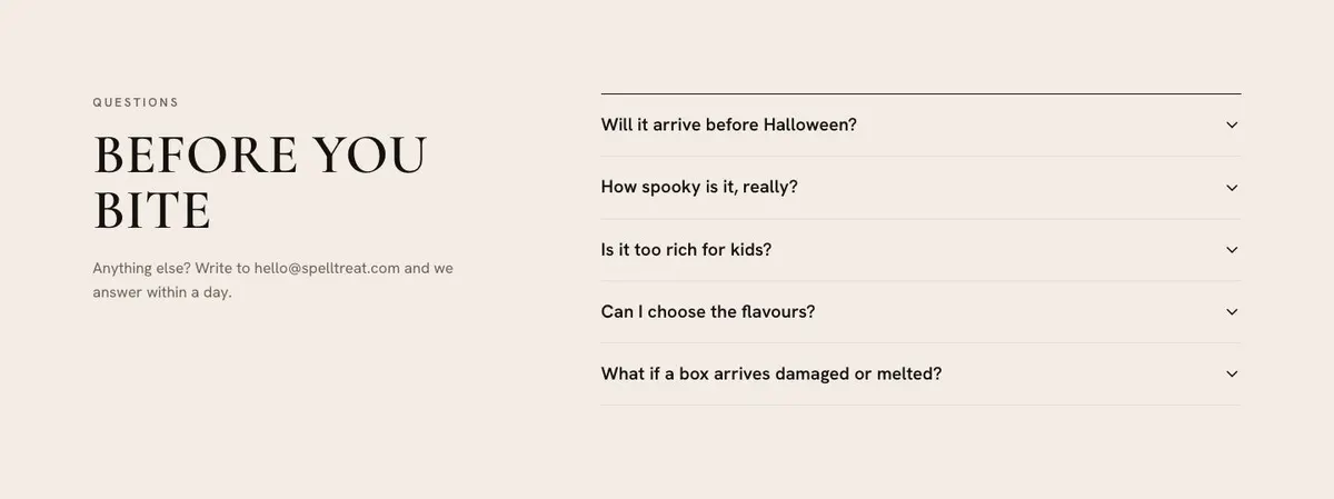Halloween Candy Brand template — Questions section