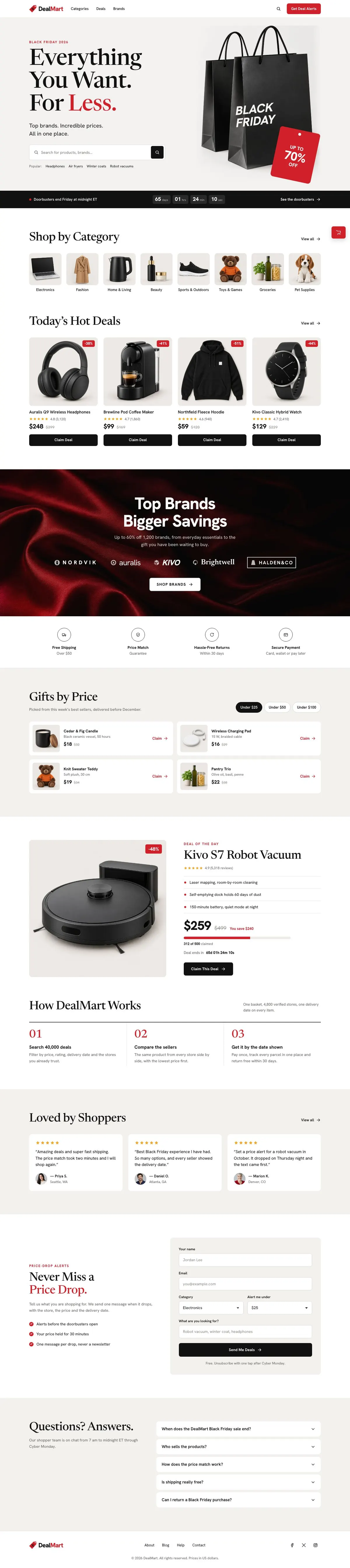 Black Friday Marketplace template, the whole page on desktop
