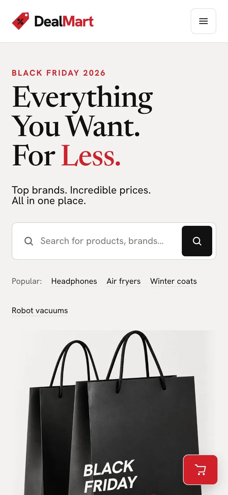 Black Friday Marketplace landing page template on a phone