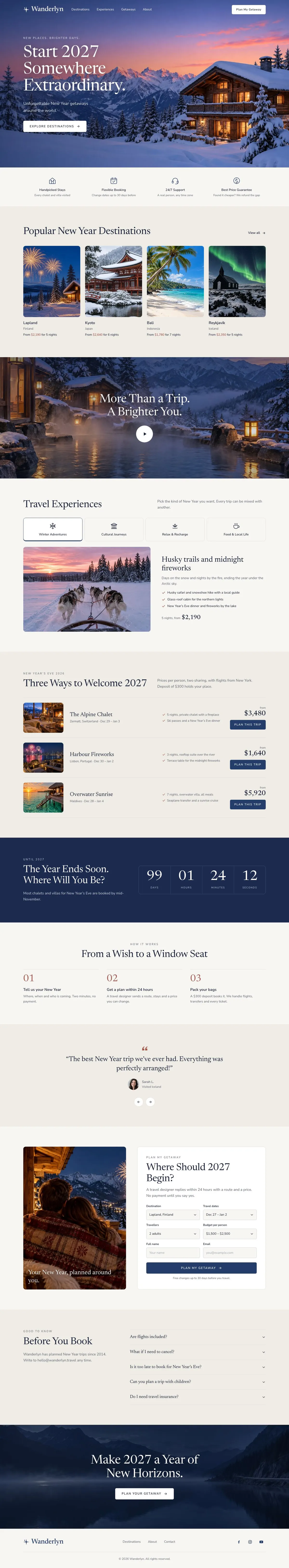 New Year Getaway template, the whole page on desktop