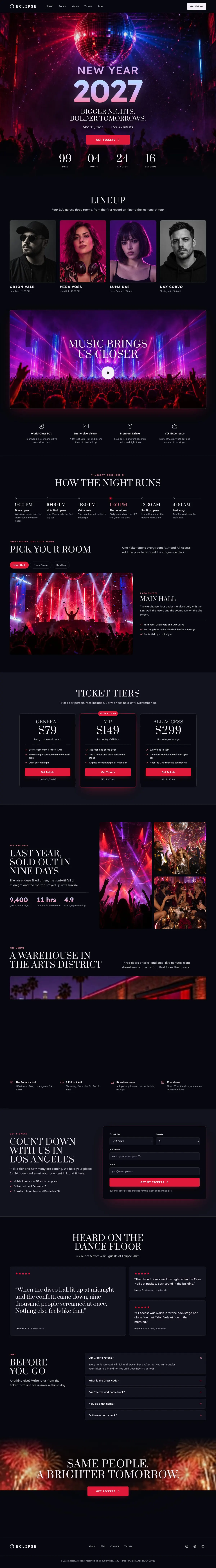 New Year Party template, the whole page on desktop