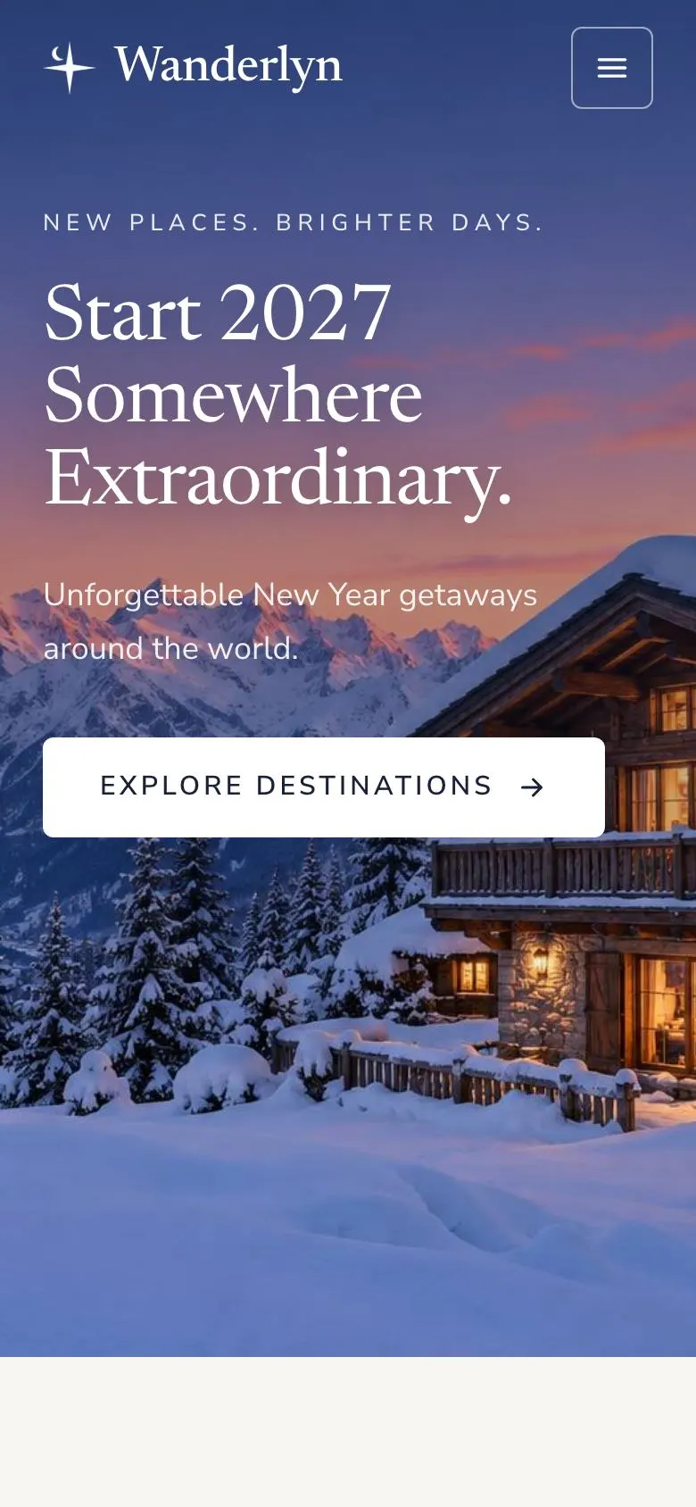 New Year Getaway landing page template on a phone