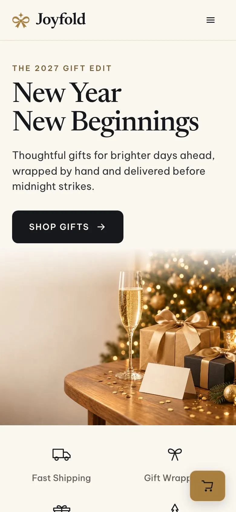 New Year Gift Shop landing page template on a phone