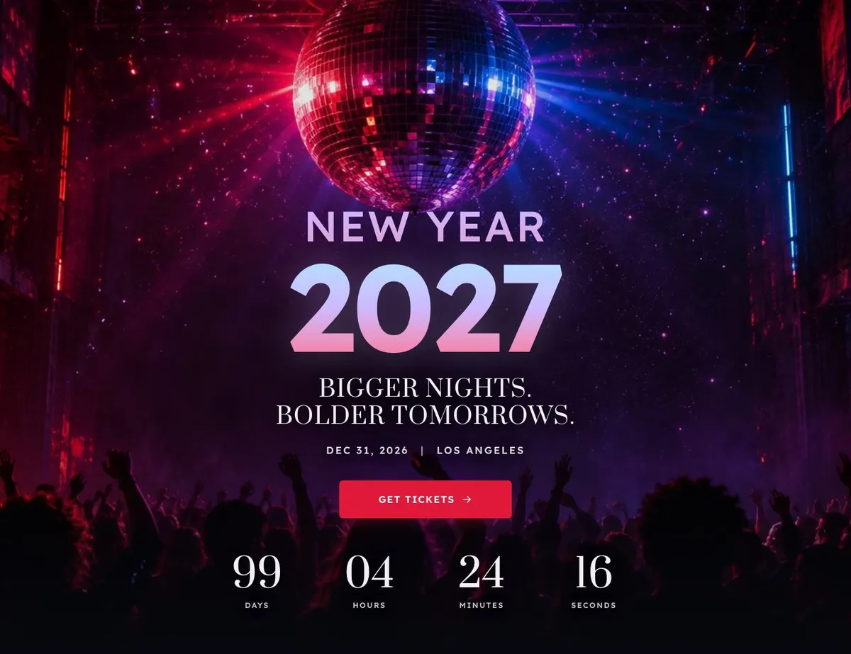 New Year Party template — Hero section