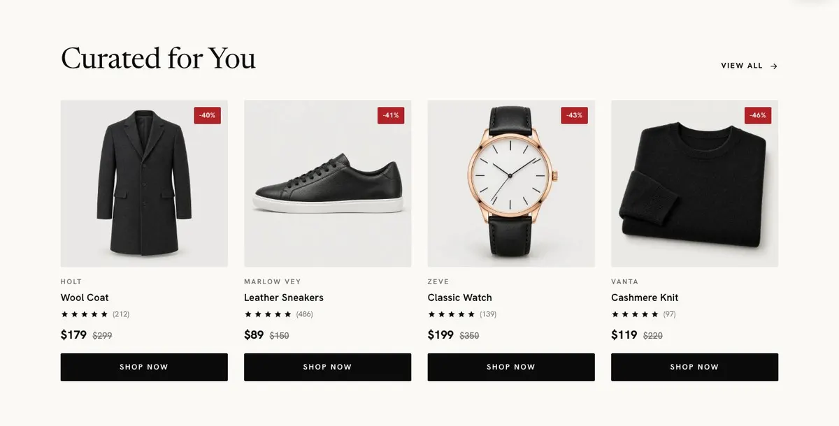 Black Friday Premium Brands template — Curated section