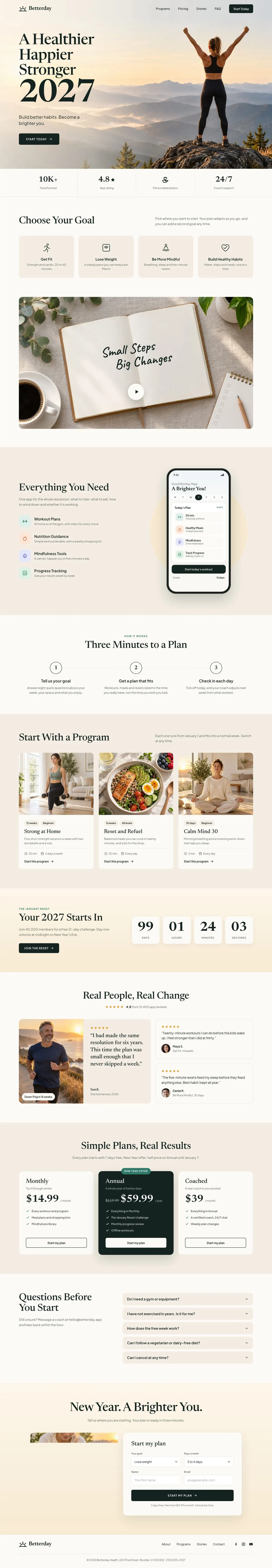 New Year Fitness template, the whole page on desktop