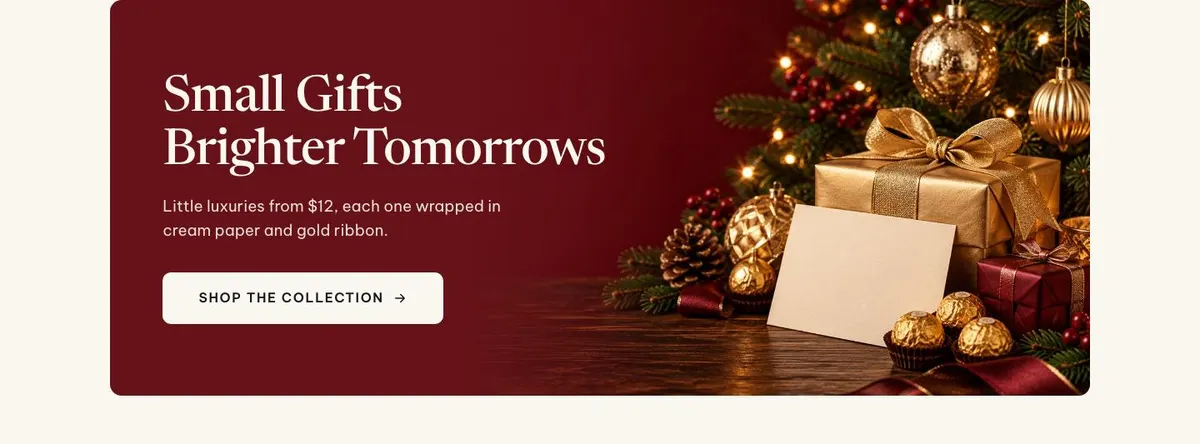 New Year Gift Shop template — Small Gifts Brighter Tomorrows Little luxuries section