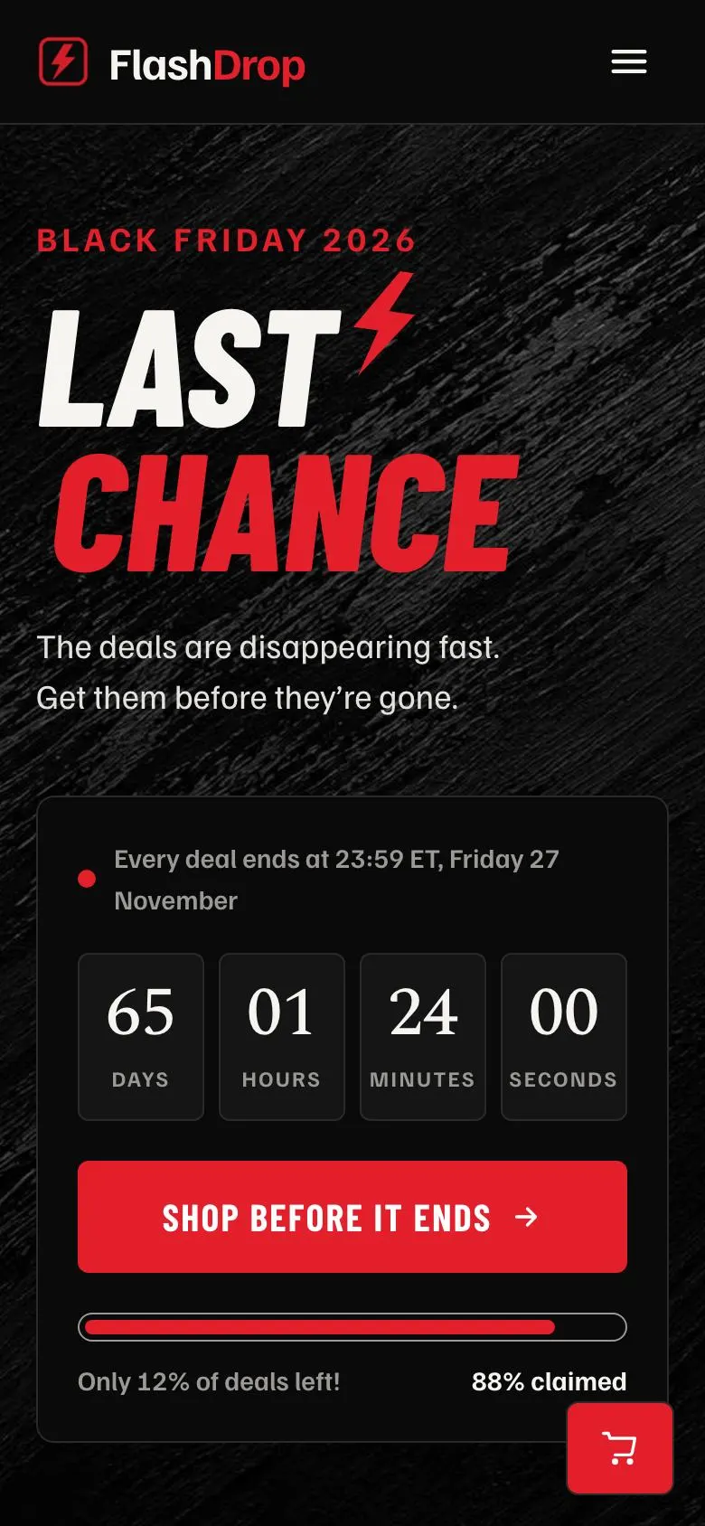 Black Friday Last Chance landing page template on a phone