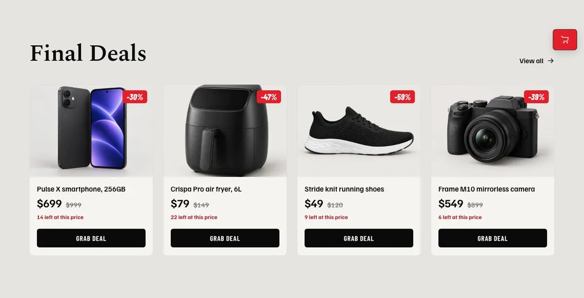 Black Friday Last Chance template — Deals section