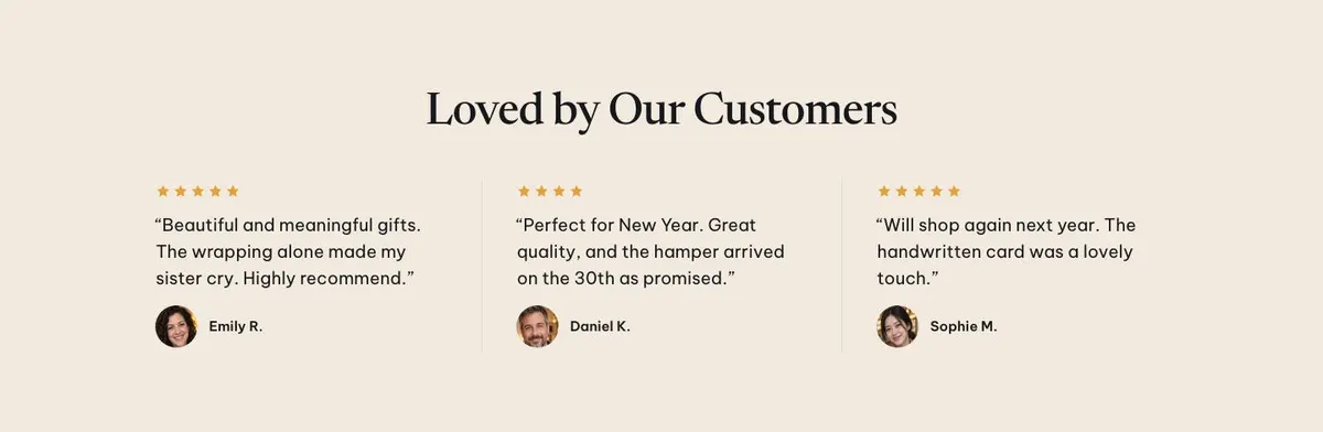New Year Gift Shop template — Reviews section