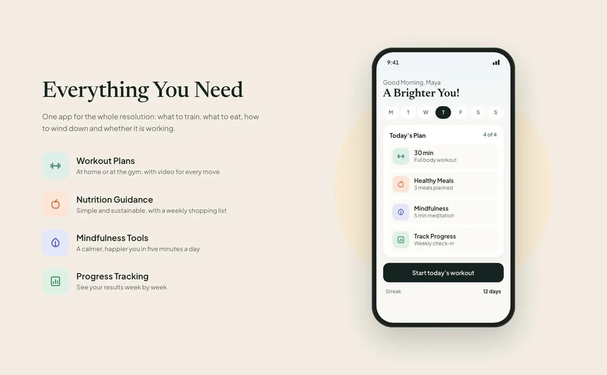 New Year Fitness template — App section