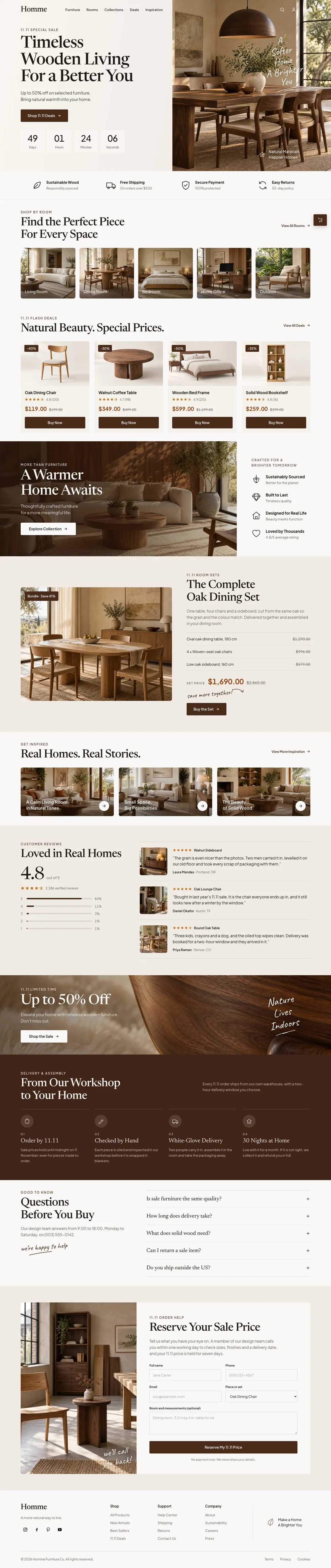 Wooden Furniture Sale template, the whole page on desktop
