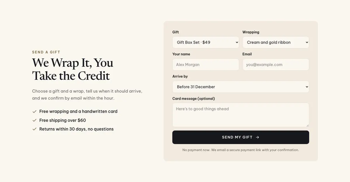 New Year Gift Shop template — Order section