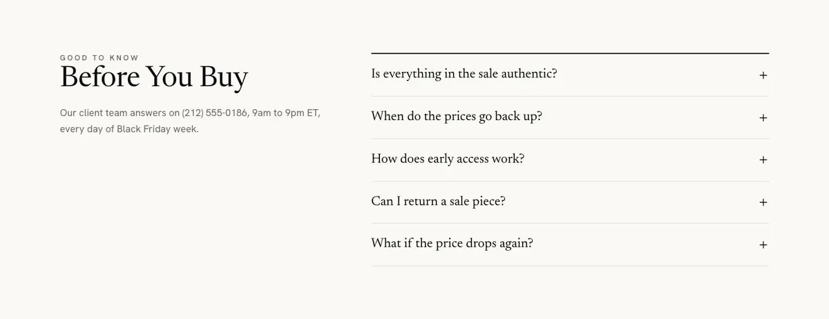 Black Friday Premium Brands template — Questions section