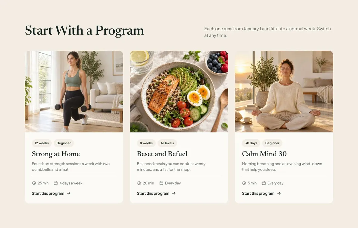 New Year Fitness template — Programs section