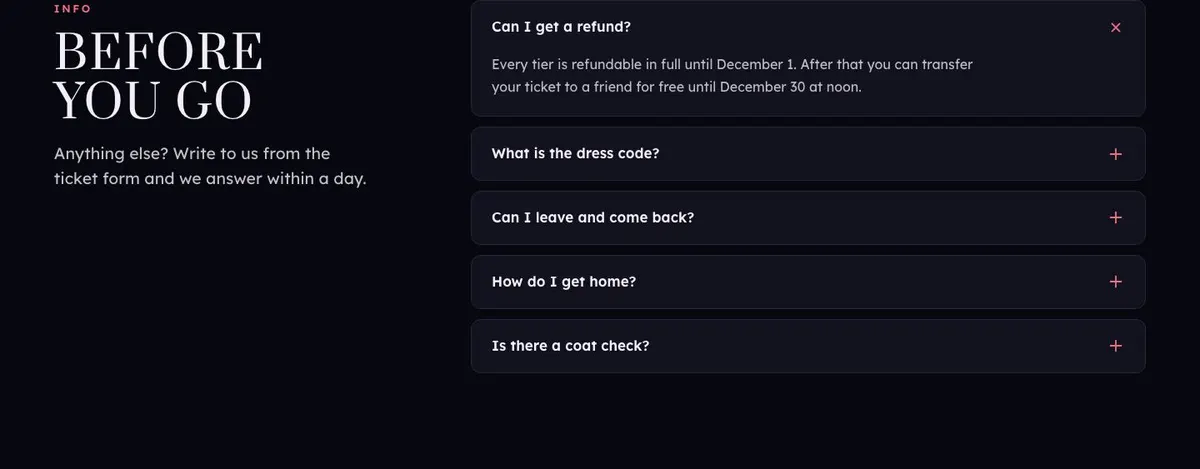 New Year Party template — Questions section