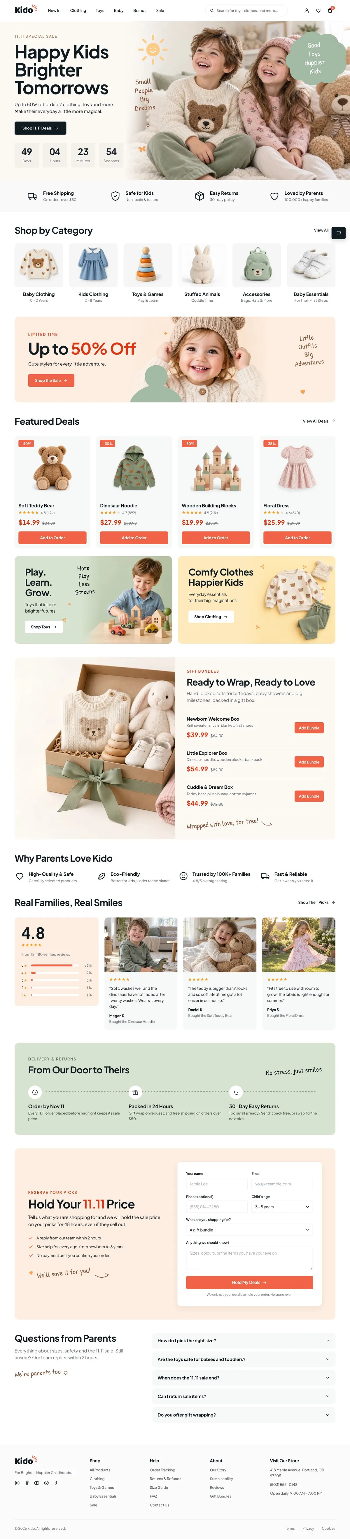 Kids 11.11 Sale template, the whole page on desktop