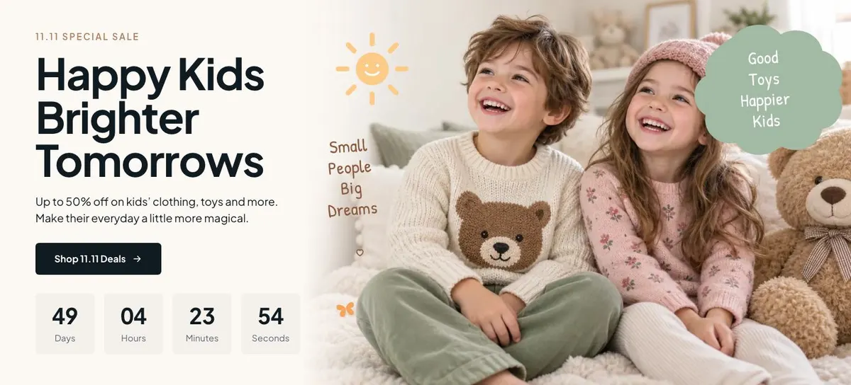 Kids 11.11 Sale template — Hero section