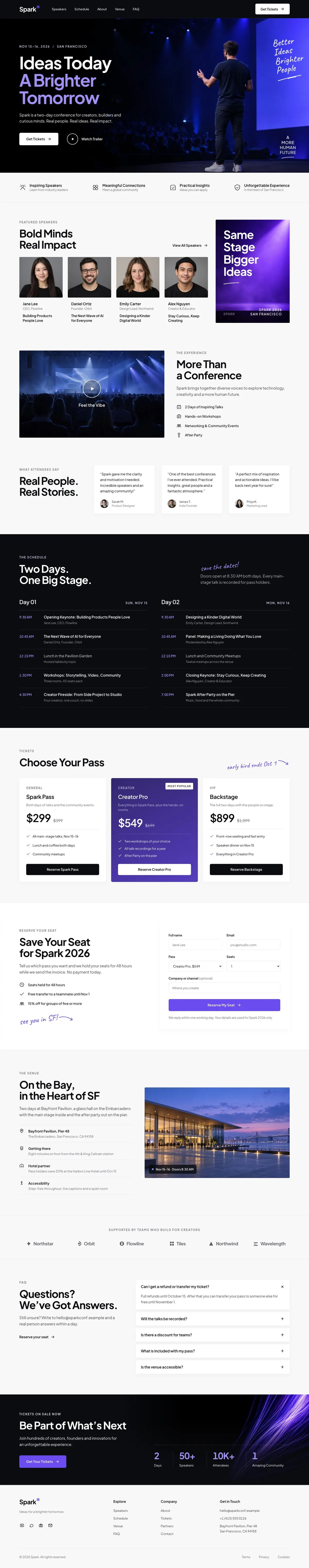 Creator Conference template, the whole page on desktop